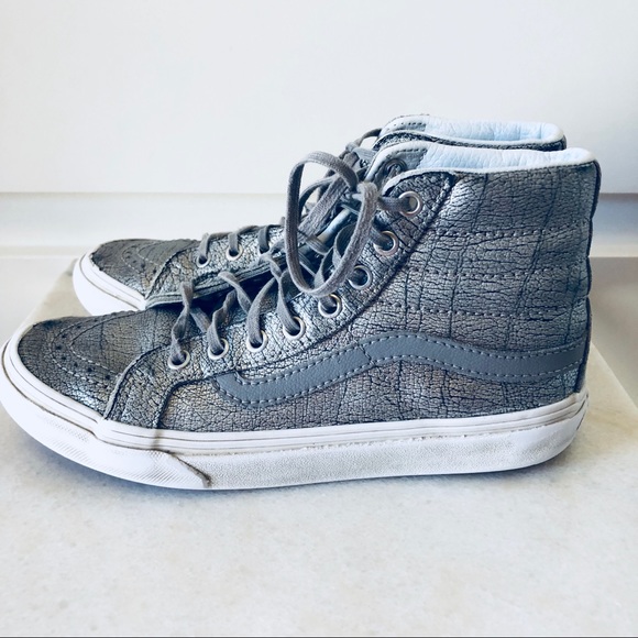 silver leather vans